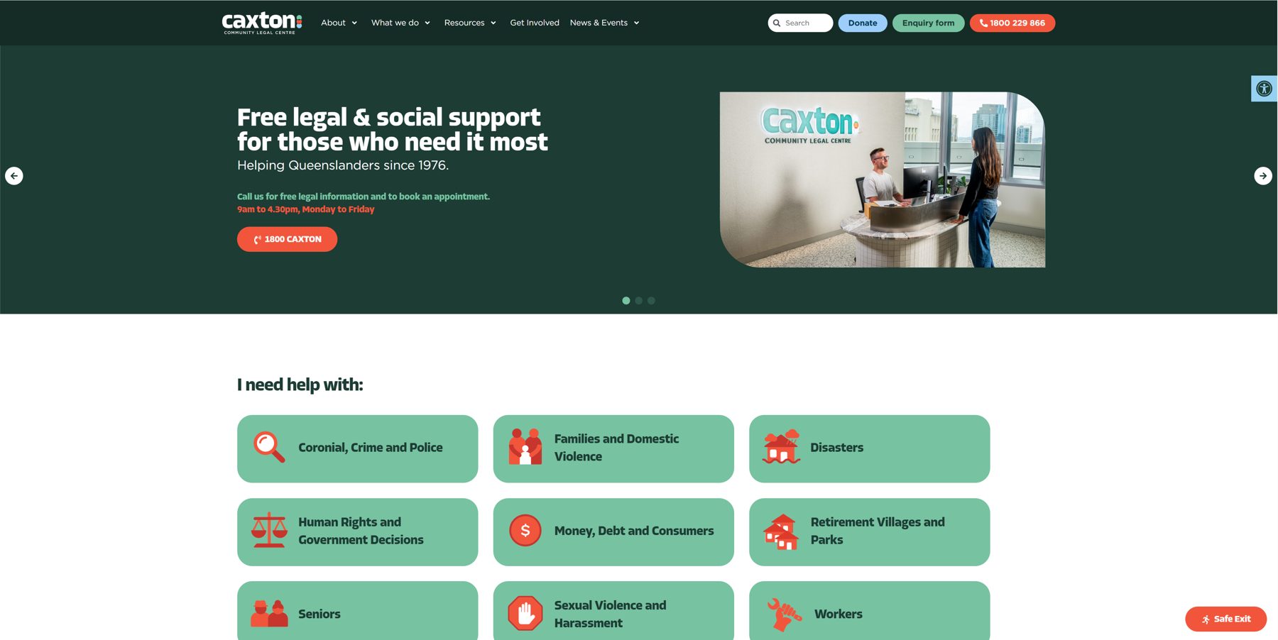 Caxton Community Legal Centre website shown on a tablet