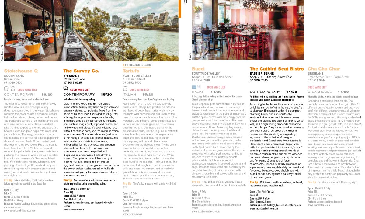 Published restaurant review spread from the Good Food Guide
